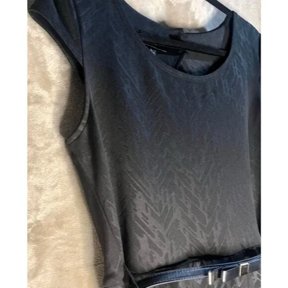 IZ BYER WOMENS VERSATILE BLACK PRINTED SCUBA KNIT SHORT SLEEVE DRESS BELT SIZE L - Picture 5 of 14